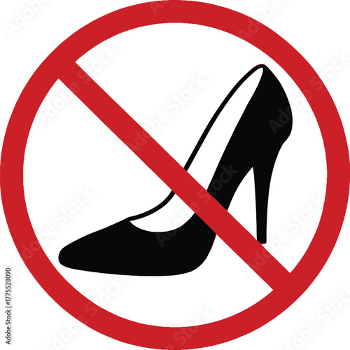 No high heel shoes allowed sign with red circle on transparent background silhouette
