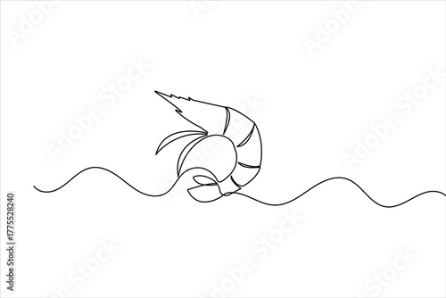 Simple shrimp one line drawing illustration in modern minimalist continuous outline style
