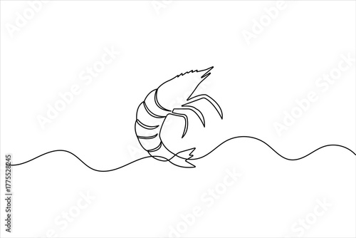 Simple shrimp one line drawing illustration in modern minimalist continuous outline style
