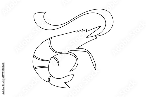 Simple shrimp one line drawing illustration in modern minimalist continuous outline style
