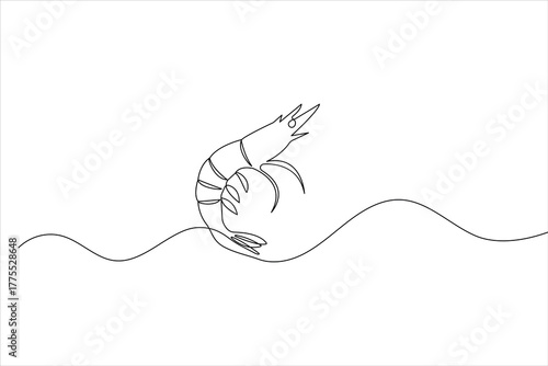 Simple shrimp one line drawing illustration in modern minimalist continuous outline style
