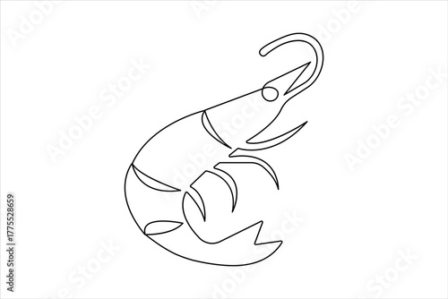 Simple shrimp one line drawing illustration in modern minimalist continuous outline style
