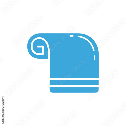 A simple blue icon of a partially rolled towel with two white stripes at the bottom.