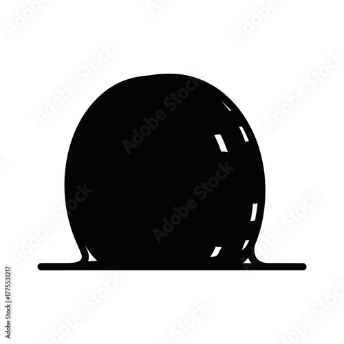 A simple black and white graphic icon of a shiny, round blob resting on a flat surface.