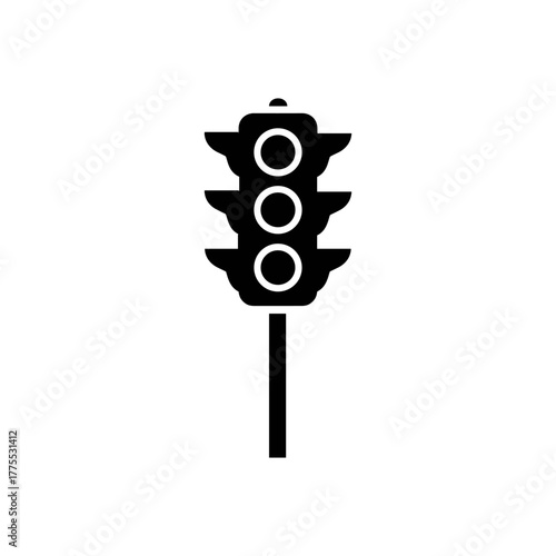 A black and white silhouette of a traffic light with three circular lights stacked vertically on a pole.