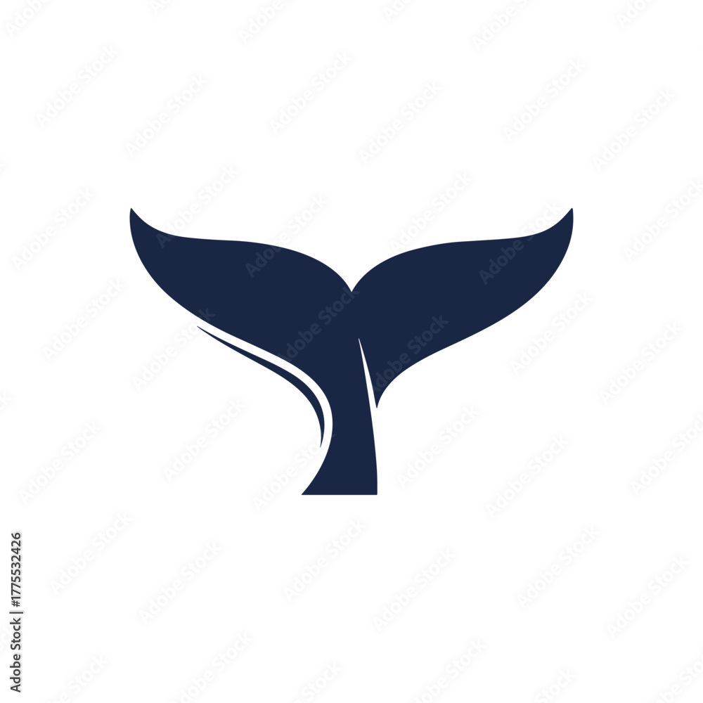 Fototapeta premium A dark blue whale tail fluke is depicted against a white background, symbolizing marine life and the ocean.