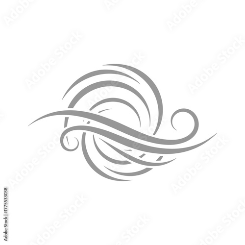 A stylized, abstract representation of swirling wind or water currents in shades of gray.