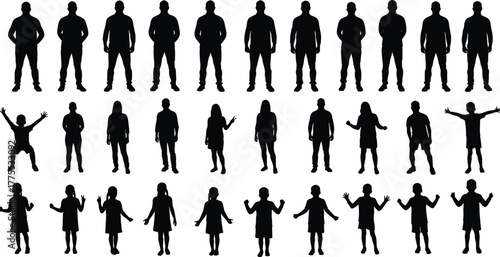 People Human Silhouette Man Woman Child Standing Gesture Family Group Lifestyle Casual Pose Vector Outline Drawing Illustration Art Design Posture Everyday Social