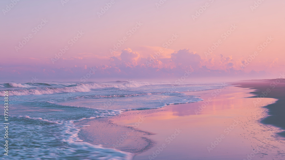 Obraz premium ピンクサンセットビーチ / Pink Sunset Beach