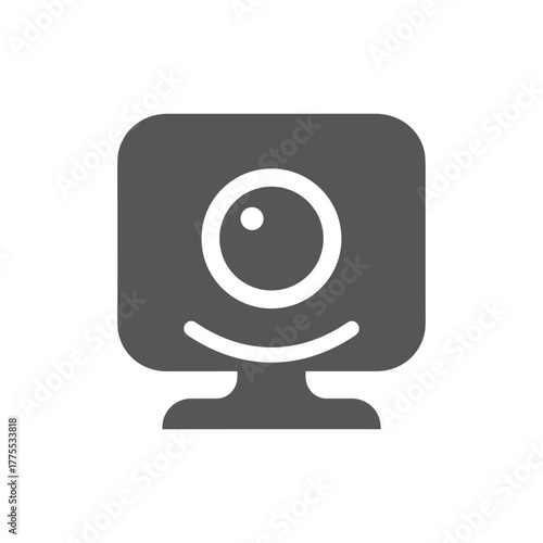 A simple, modern, dark gray icon representing a webcam on a computer monitor.