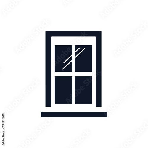 Illustration of a window with four panes and a window sill, in a dark color.