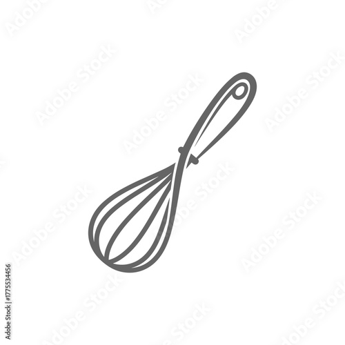 A simple, stylized illustration of a wire whisk, commonly used in kitchens for mixing ingredients.