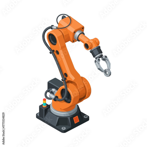 Modern Vector Orange Manufacturing Robot with Gripper and Joint