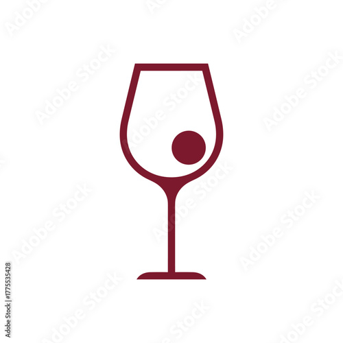 A minimalist graphic of a wine glass with a single red dot inside.