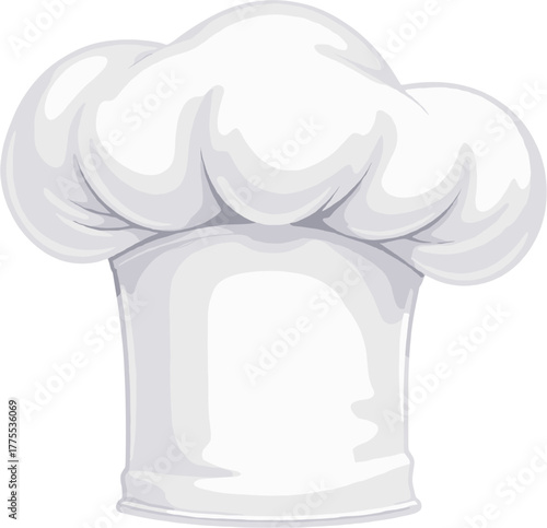 A fluffy cartoon-style white chef’s hat, symbolizing cooking expertise and kitchen creativity, perfect for culinary branding, restaurant graphics, recipe illustrations, cooking classes and food-relate