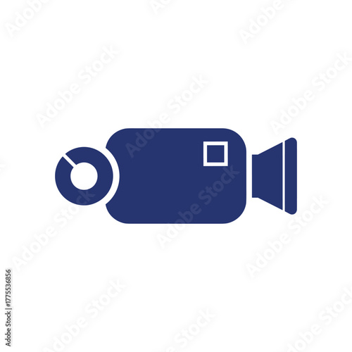 A simple, stylized dark blue icon representing a video camera with a lens and viewfinder.