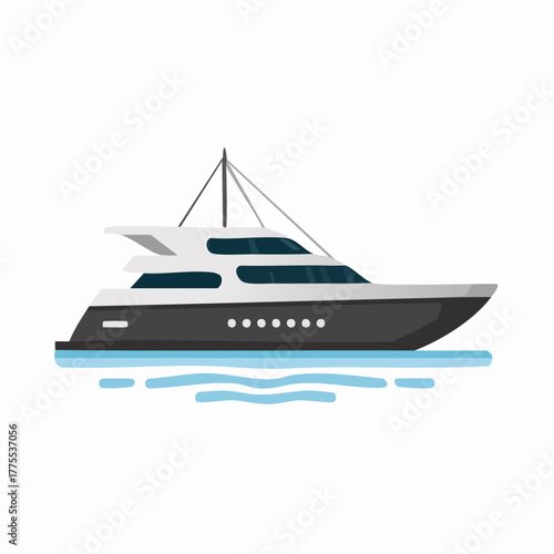 Modern luxury yacht illustration representing a sleek vessel gliding on calm blue waters, ideal for travel and leisure themes