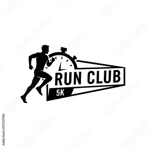 Dynamic Run Club 5K event logo with runner and stopwatch