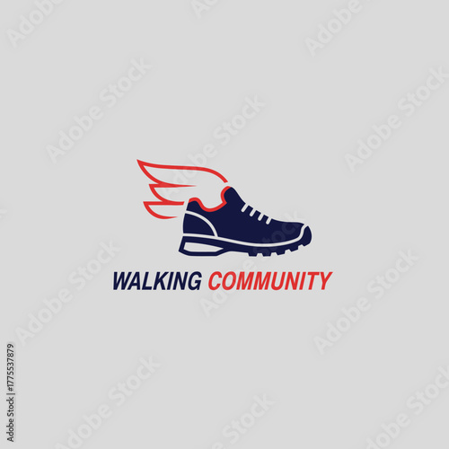dynamic shoe logo with wings, symbolizing movement, speed, and community