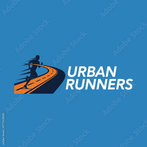 dynamic urban runner silhouette on a winding street logo design template