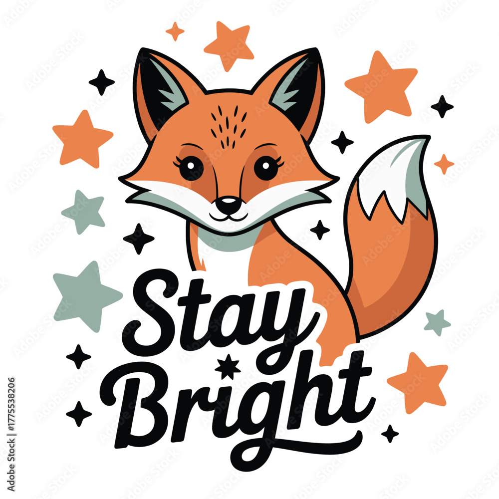 Obraz premium Cute cartoon fox with bright eyes and fluffy tail encouraging positivity.