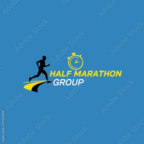 Dynamic logo for a half marathon group featuring a sprinter graphic