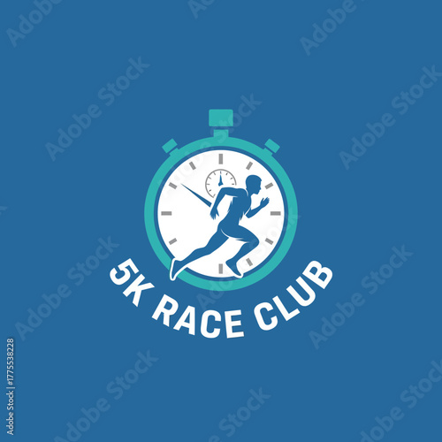 Dynamic running club logo with stopwatch and energetic runner silhouette