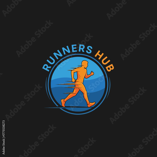 Creative logo for running-themed hub with vibrant color scheme