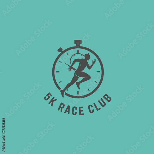 5K race club logo design running stopwatch symbol athletic event