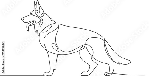 Continuous line drawing german shepherd dog pet animal canine breed pedigree