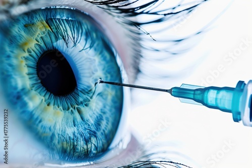 Eye Injection: A close-up view of a medical procedure, an injection being administered to the eye. This photo captures a moment of medical intervention with a focus on detail.