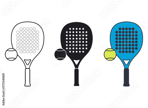 Padel Tennis Racket and Ball Icon Set Sport Vector Design