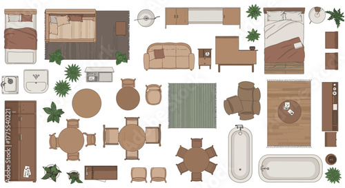 top down floor plan showing furniture layout illustrating interior design home decor residential planning and architectural visualization