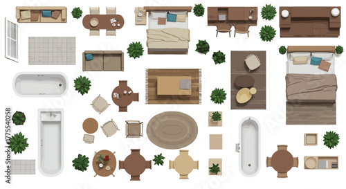 top down view interior design plan furniture and floorplan layout illustrating home decor and spatial planning for architectural visualization and design projects