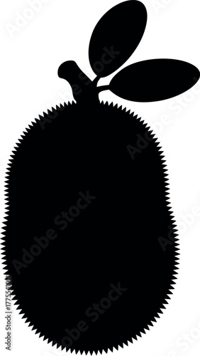Black silhouette of a spiky fruit with leaves jackfruit