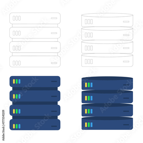  Data Center Server Rack Icon Set for Network and Hosting