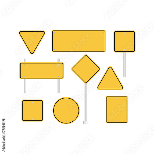 Blank Yellow Road Sign Vector Set, Blank traffic road sign set.