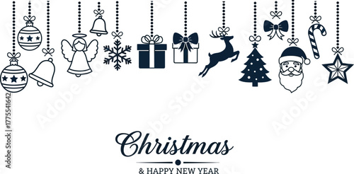 christmas and new year greeting card design with hanging ornaments sharing warmth and celebration