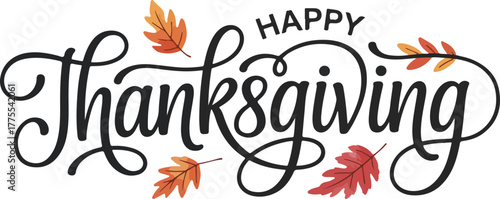 Happy thanksgiving cursive with leaves 