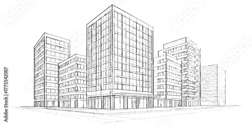 Vector sketch of building architecture blueprint design and urban construction project plan illustration