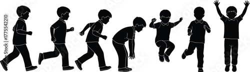 silhouette of active boy running jumping and celebrating movement energy and youthful enthusiasm