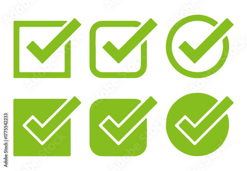 Collection of Green Check Mark Icons for Approval and Validation Set