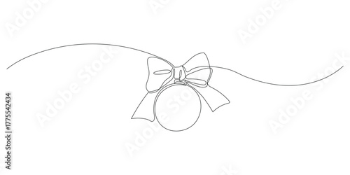 Christmas ball,continues one single line hand drawing sketch. Vector stock illustration isolated on white background for design template winter holiday banner, card, invitation. Editable stroke
