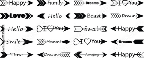 Creative latter design. Heart doodles set. February 14. Happy young family sitting on meadow, hello,sweet. time, best.