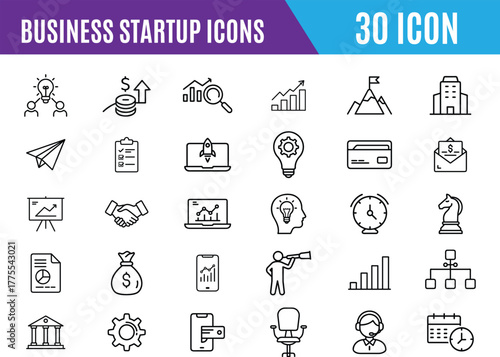 business startup icon set, Start up simple line icons set, launch, business, rocket editable stroke icon vector...