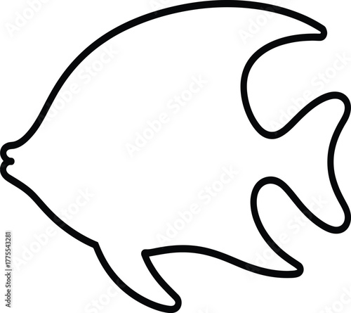 This image showcases a minimalist outline of a fish, characterized by smooth, flowing lines that define its shape. The simplicity of the design makes it ideal for various uses, such as children's colo