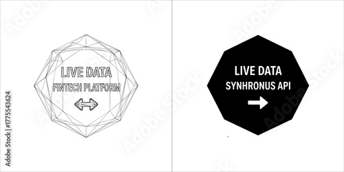 Two icons representing live data and synchronous api, one outlined and one solid black