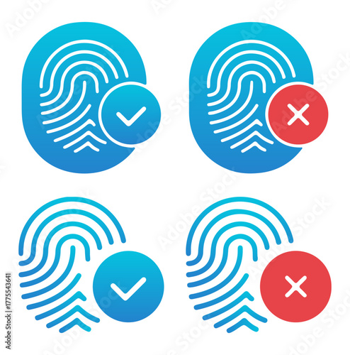 Fingerprint Biometric Authentication Icon Set Accepted and Rejected