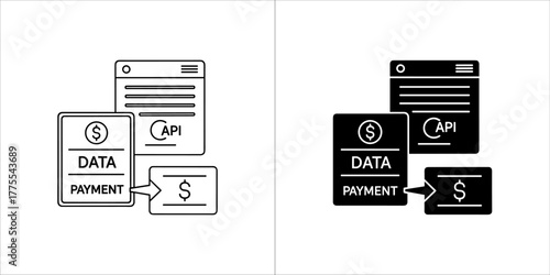 Data payment api concept with dollar sign and document icons