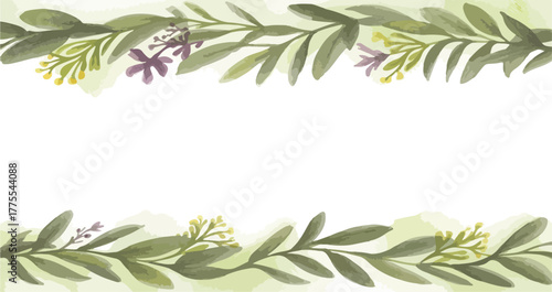 Green leaves border watercolor painting art